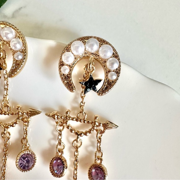 2/$30🌵 Crescent Moon Faux Pearl & Stone Earrings Star Tassel Boho Jewelry NEW - Picture 6 of 8